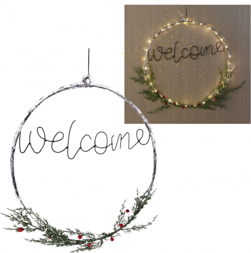 Corona LED Welcome con iluminación blanco cálido 40 cm