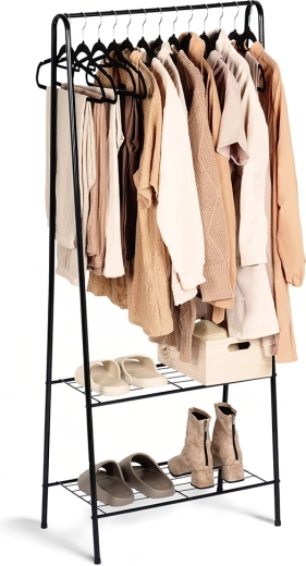 Perchero metálico de pie para ropa 153 cm – negro
