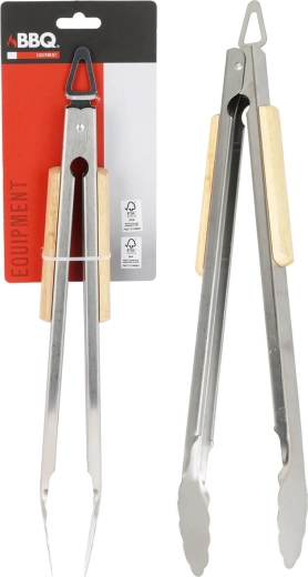 Pinzas para barbacoa de acero inoxidable con mango de madera 37,5 cm