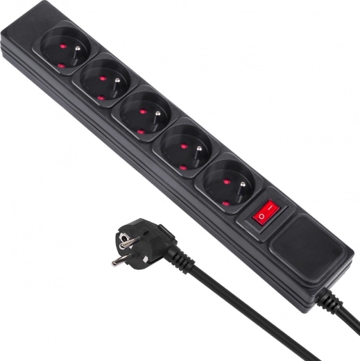 Cable alargador con 5 tomas de corriente y interruptor