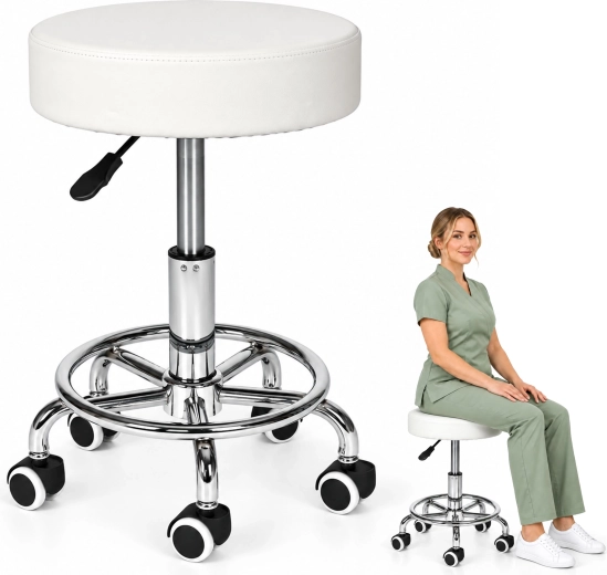 Taburete cosmético giratorio con ruedas ModernHome negro