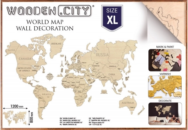 Mapa del mundo de madera XL 120 × 80 cm WOODEN CITY