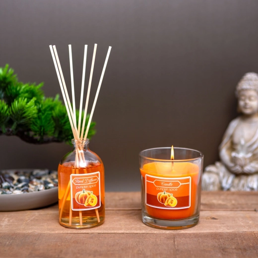 Set de regalo de vela aromática y difusor de varillas con fragancia de calabaza y especias