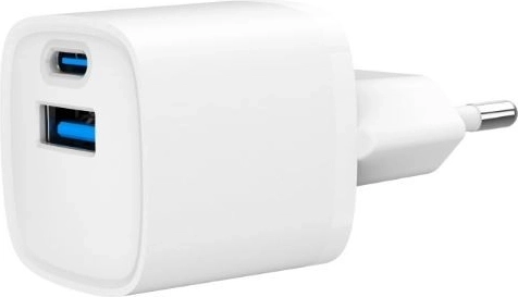 Mini cargador USB‑A/USB‑C 20 W con PD y QC 3.0 – blanco