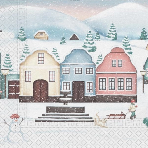 Servilletas navideñas Pueblecito, 3 capas, 33 × 33 cm