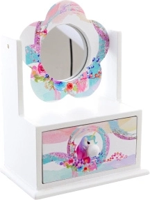 Joyero de madera con espejo floral Unicornio