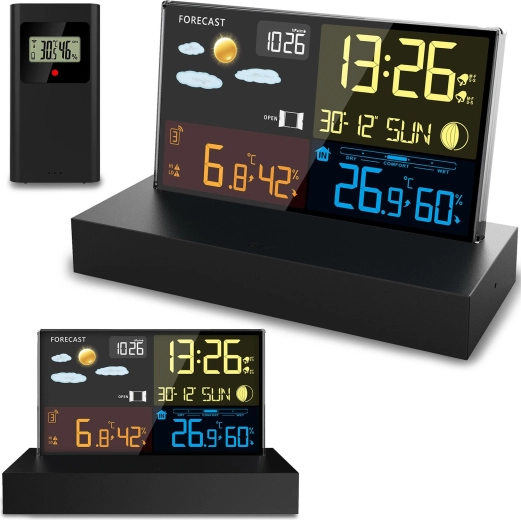 Estación meteorológica inalámbrica con pantalla LCD a color BD-912, negra
