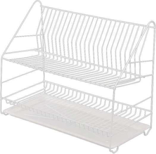 Escurridor de vajilla de dos niveles Metpol 60 cm blanco con bandeja recogegotas