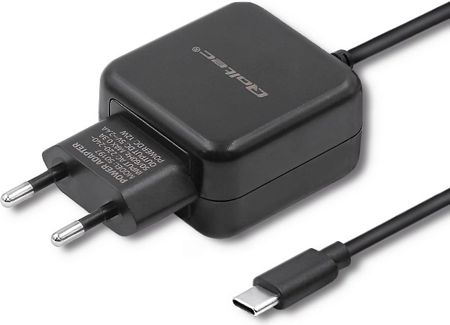 Cargador de red QOLTEC 5 V, 2,4 A, 12 W, USB-C, negro