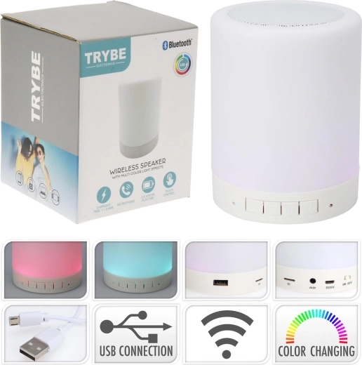 Altavoz Bluetooth inalámbrico con luz, blanco