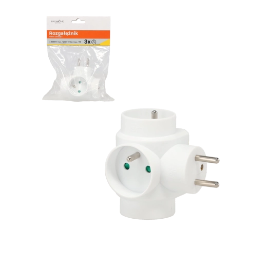 Adaptador múltiple con forma de cubo, 3 tomas, blanco
