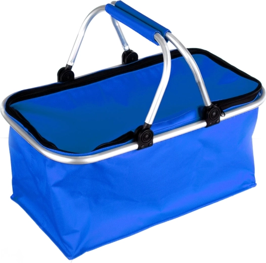 Cesta de camping plegable 48 × 24 × 28 cm, aluminio y poliéster, azul