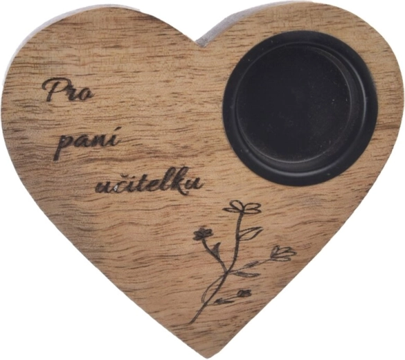 Portavelas de madera de mango con forma de corazón «Profesora»