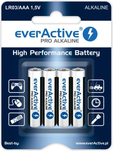 Baterías alcalinas AAA (LR03) Everactive Pro Alkaline, blíster de 4 uds.