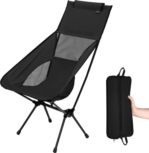 Silla de camping plegable ultraligera con respaldo alto NILS Camp negra
