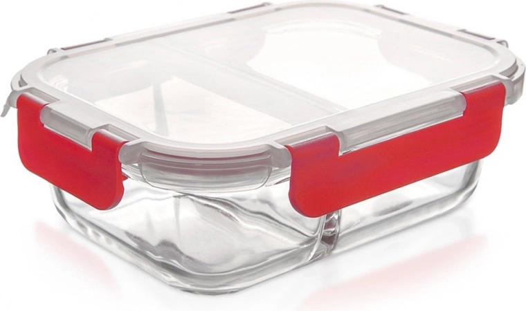 Fiambrera de vidrio dividida con tapa y sello 950 ml