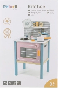 Cocina infantil de madera con placa de cocina y horno