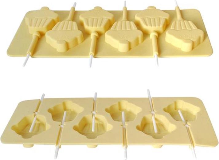 Molde de silicona para piruletas Muffin con pajitas, color crema