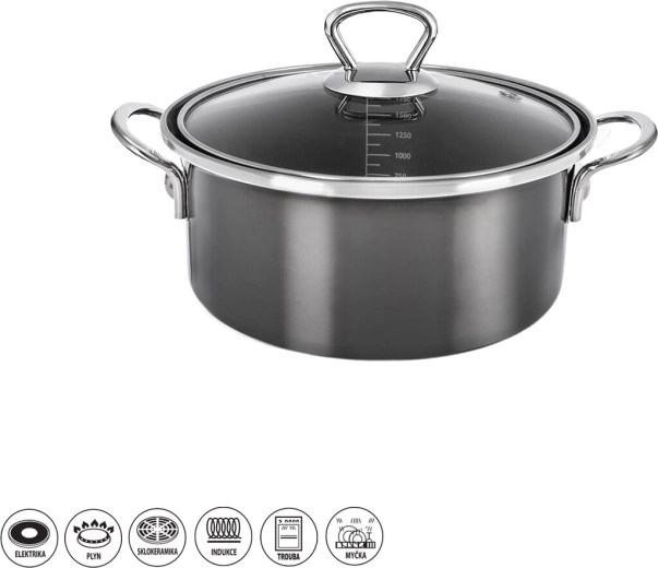 Cazo esmaltado METALIC Lem 2,5 l con tapa de vidrio