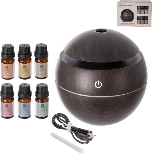 Difusor eléctrico de aromas marrón por USB + 6× fragancias de 10 ml