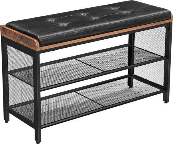 Banco zapatero estilo loft con estantes y asiento