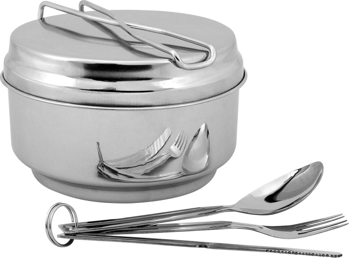 Set de menaje de camping de acero inoxidable STORE LINE de 7 piezas