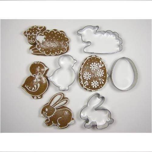 Set de cortadores de acero inoxidable para Pascua – huevo, pollito, oveja, conejo (10 uds)