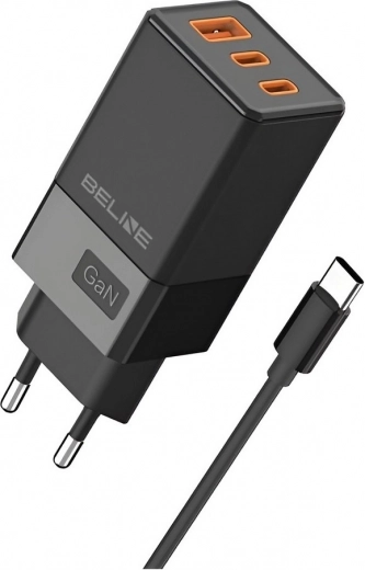 Cargador de red GaN 65 W 2x USB‑C + USB‑A con cable USB‑C – negra