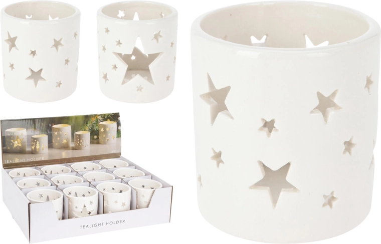 Portavelas de porcelana para vela de té, blanco, 7,5 × 8 cm