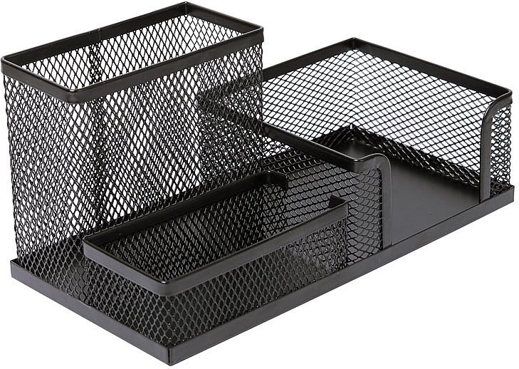 Organizador de escritorio metálico con cubo de notas, negro