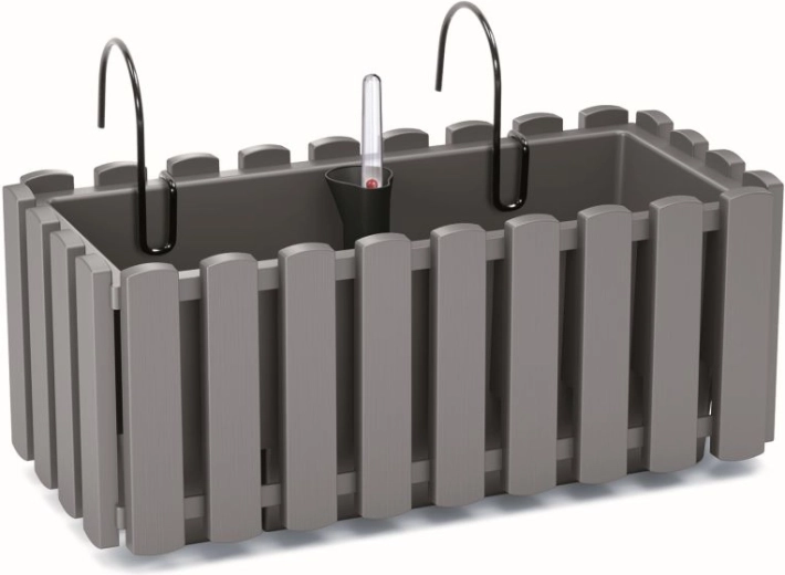 Jardinera colgante autorriego para barandilla 38 cm, gris piedra