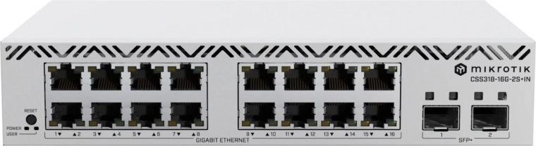 Switch inteligente MikroTik 16× Gigabit Ethernet y 2× SFP+