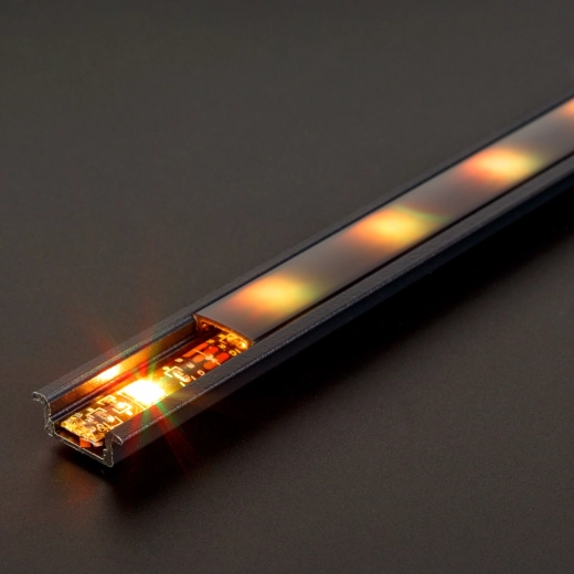 Perfil en U de aluminio empotrable negro para tira LED, 1000 mm