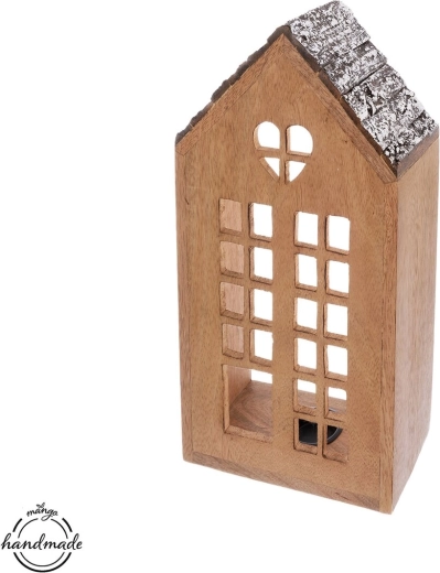 Portavelas en forma de casita de madera, 28,5 cm