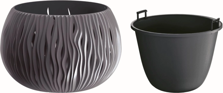 Maceta Sandy Bowl con inserto 29 cm antracita