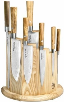 Böker Manufaktur Solingen juego de cuchillos de cocina de damasco de 7 piezas con bloque de madera de olivo