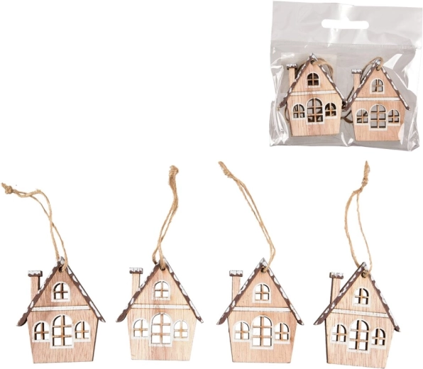 Casitas colgantes de madera beige (4 uds.)