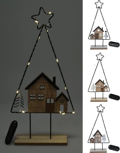 Decoración navideña árbol con casita con iluminación LED 39 cm