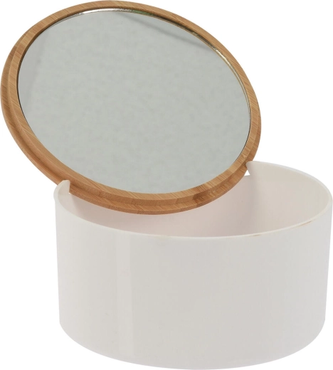 Organizador para joyas y cosmética con espejo 13 cm, plástico y bambú, redondo o cuadrado