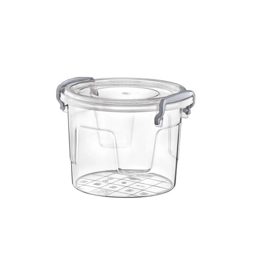 Caja redonda de plástico para alimentos de 1,1 l con tapa de clips