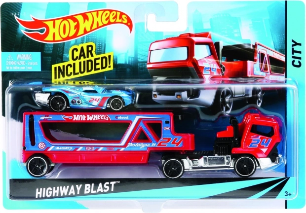 Vehículo de carga Hot Wheels con coche deportivo