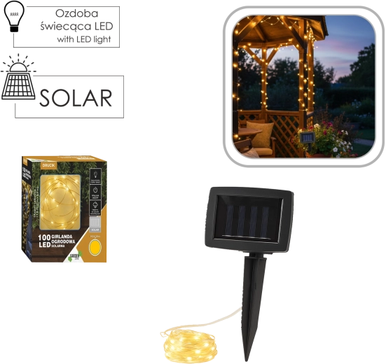 Guirnalda LED solar 100 diodos blanco cálido 11,9 m IP44