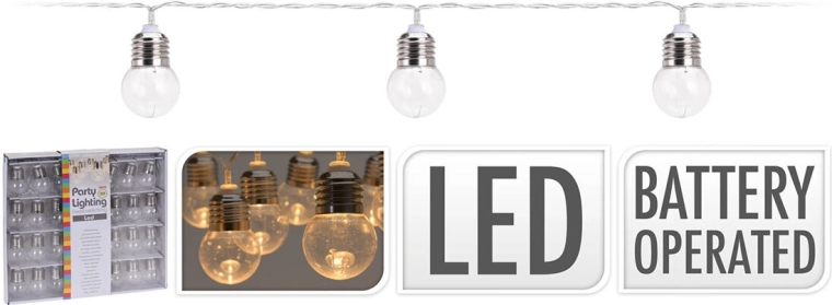 Guirnalda luminosa de bombillas de 4 cm, 4,5 m, 30 LED, blanco cálido