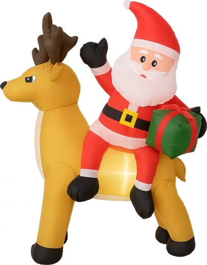Papá Noel hinchable con reno 1,5 m con iluminación LED