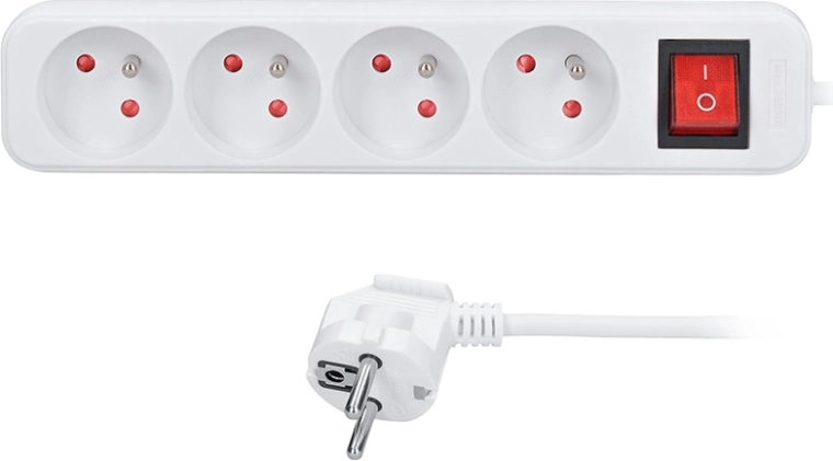 Cable alargador Solight de 3 m con 4 tomas y interruptor, blanco