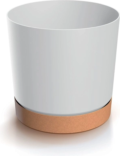Maceta Tubo PM con plato 10,8 cm – blanca/naturo eco
