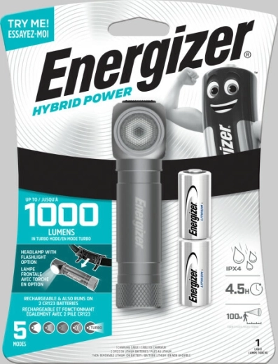 Linterna frontal LED híbrida Energizer para uso manual y manos libres, 1000 lm