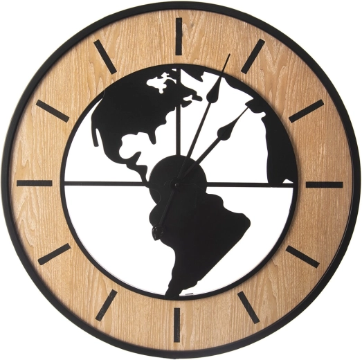 Reloj de pared de madera y metal con motivo de mapa del mundo 60 cm