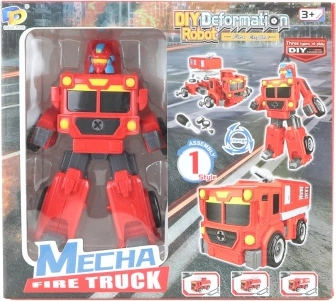 Robot de montaje con tornillos – camión transformador rojo con excavadora