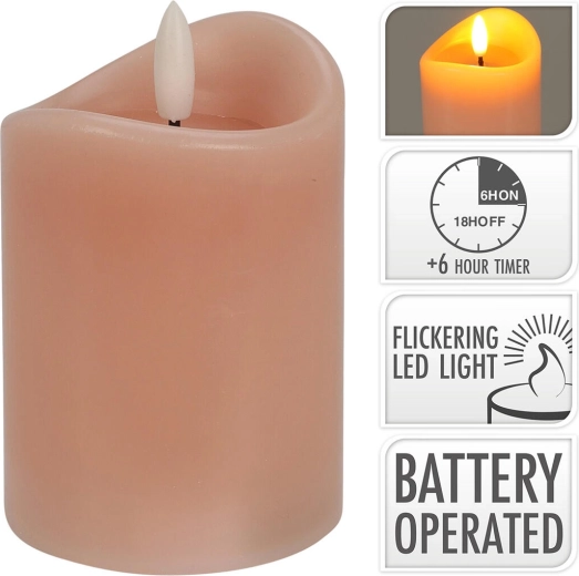 Vela LED con llama parpadeante y temporizador, rosa 7 × 10 cm